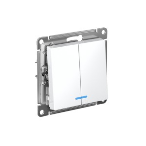 ATLASDESIGN 2-клавишный ВЫКЛЮЧАТЕЛЬ с подсветкой, сх.5а, 10АХ, мех., быстрозажим. клем., БЕЛЫЙ