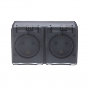 ATLASDESIGN PROFI IP54 О/У РОЗЕТКА двойная с заземлением со шторками, 16А, АНТРАЦИТ