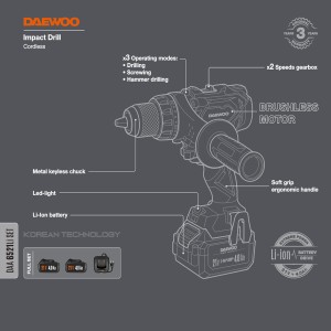 Дрель-шуруповерт ударная аккумуляторная DAEWOO DAA 6521Li SET