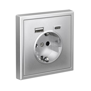 ARTGALLERY РОЗЕТКА 16А с 2 USB A+C, 5В/2,4А/3,0А, 2х5В/1,5А, механизм, АЛЮМИНИЙ