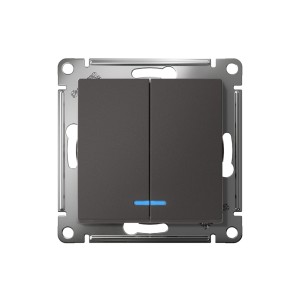 ATLASDESIGN 2-клавишный ВЫКЛЮЧАТЕЛЬ с подсветкой, сх.5а, 10АХ, механизм, БАЗАЛЬТ