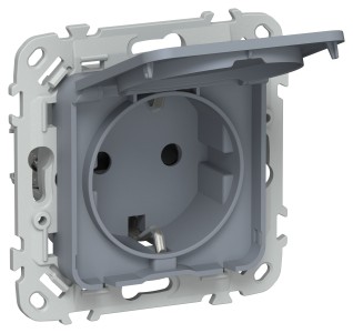 FLITE Розетка с заземлением с защитными шторками и крышкой безвинтовое крепление 16А IP44 РСшкр11-1-44-ФлМ маренго IEK