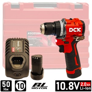 Дрель-шуруповерт аккумуляторная KDJZ1250 (10,8V / 2*2.0Ah / 50Nm / BL / Кейс), DCK