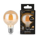 Лампа Gauss Filament G95 6W 620lm 2400К Е27 golden диммируемая LED