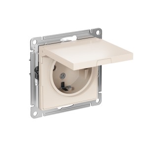 ATLASDESIGN РОЗЕТКА с заземлением со шторками с крышкой, 16А, IP20, механизм, БЕЖЕВЫЙ