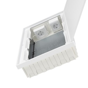 Щиток 36 мод встраиваемый слаботочный FRAME, белый, с белой дверцей, с монтажной платой, в комплекте с 2 розетками Viva (арт. 45005) и 2 коробками PDD (арт. 10033) DKC