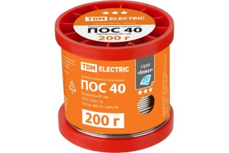 Припой ПОС 40, проволока, ГОСТ 21931-76, Ø1 мм, 200 г, катушка, инд. упак., "Алмаз" TDM
