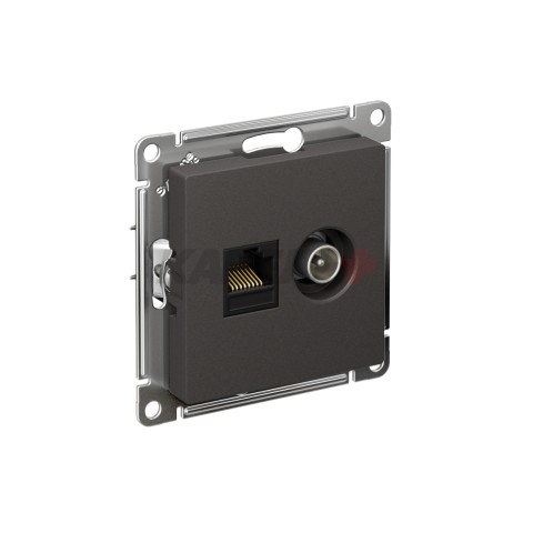 ATLASDESIGN РОЗЕТКА двойная ТВ + компьютерная RJ45 кат. 5e, механизм, БАЗАЛЬТ