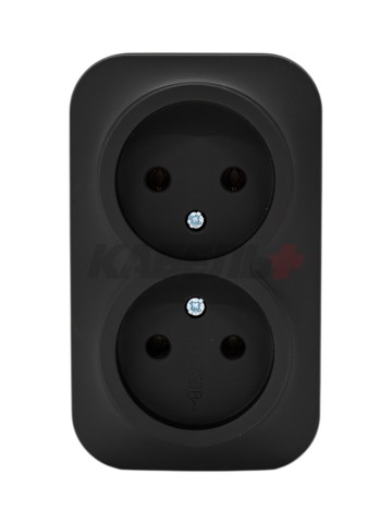 GLORY Розетка 2-местная для открытой установки без заземления без защитных шторок 10А РС22-2-ХЧм черный матовый IEK