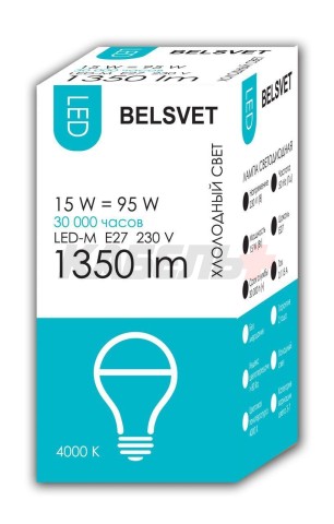 Лампа светодиодная LED-M A65 15 W 4000 К Е27 Belsvet в красочной упаковке