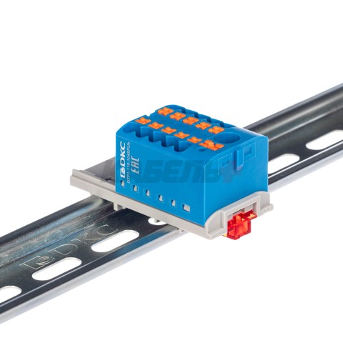 Блок распределительный, зажим push-in, 1 ввод 6 кв.мм, 10 точек подключения 2,5 кв.мм, синий DKC