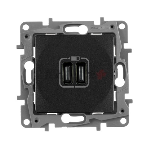 Etika - Зарядное устройство с двумя USB-разъемами Type C, 3000mA (антрацит)