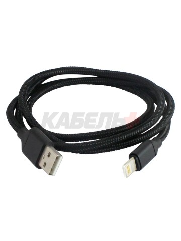 Дата-кабель, ДК 9, USB - Lightning, 1 м, тканевая оплетка, черный, TDM