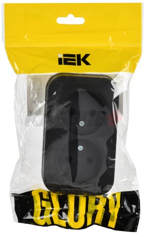 GLORY Розетка 2-местная для открытой установки без заземления без защитных шторок 10А РС22-2-ХЧм черный матовый IEK