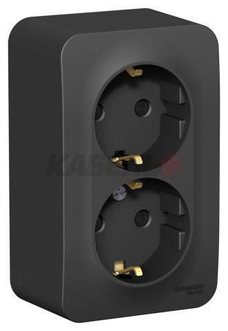 BLANCA О/У РОЗЕТКА двойная с заземлением со шторками, ИЗОЛ.ПЛ., 16А, 250В, АНТРАЦИТ