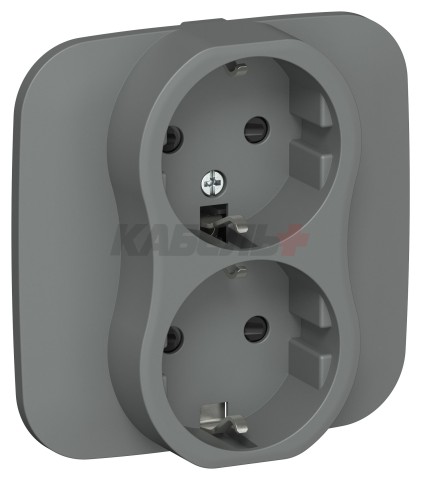FLITE Розетка 2-местная с заземлением с защитными шторками 16А РСш12-0-А-ФлМА мокрый асфальт IEK
