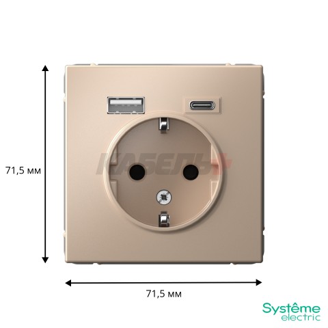 ARTGALLERY РОЗЕТКА 16А с 2 USB A+C, 5В/2,4А/3,0А, 2х5В/1,5А, механизм, ПЕСОЧНЫЙ