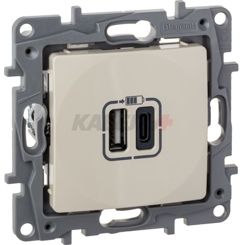 Etika - Зарядное устройство с двумя USB-разъемами Type A + Type C, 3000mA (сл.кость)