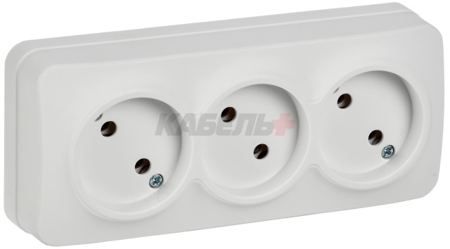 GLORY Розетка 3-местная для открытой установки без заземления без защитных шторок 10А РС23-2-ХБм белый матовый IEK