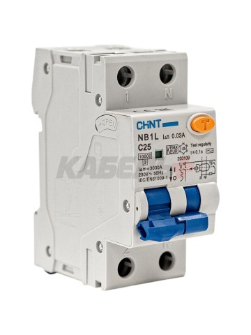 Дифавтомат NB1L 1P+N C25 30mA тип AC 10kA (36mm) (R)