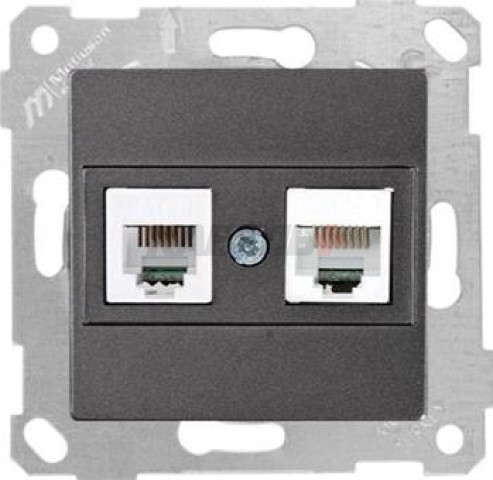 Rita - Розетка телефонная RJ-12+RJ-45 кат.5е, дымчатый