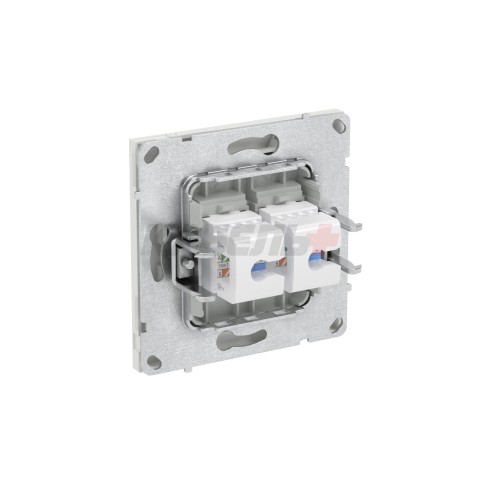 Компьютерная розетка RJ-45 без шторки, кат.6А двойная, KANT, белый песок DKC
