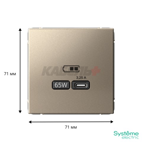 ARTGALLERY USB РОЗЕТКА тип-С 65Вт высокоскор.заряд. QC, PD, механизм, ШАМПАНЬ