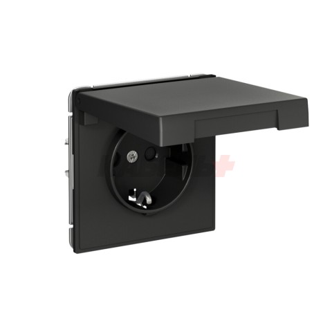ARTGALLERY РОЗЕТКА с заземл. со шторк. с крышк., 16А, IP20, механизм, быстрозажим. клем., БАЗАЛЬТ