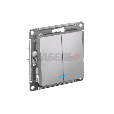 ATLASDESIGN 2-клавишный ВЫКЛЮЧАТЕЛЬ с подсветкой, сх.5а, 10АХ, мех., быстрозажим. клем., АЛЮМИНИЙ