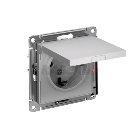 ATLASDESIGN РОЗЕТКА с заземлением со шторками с крышкой, 16А, IP20, механизм, АЛЮМИНИЙ