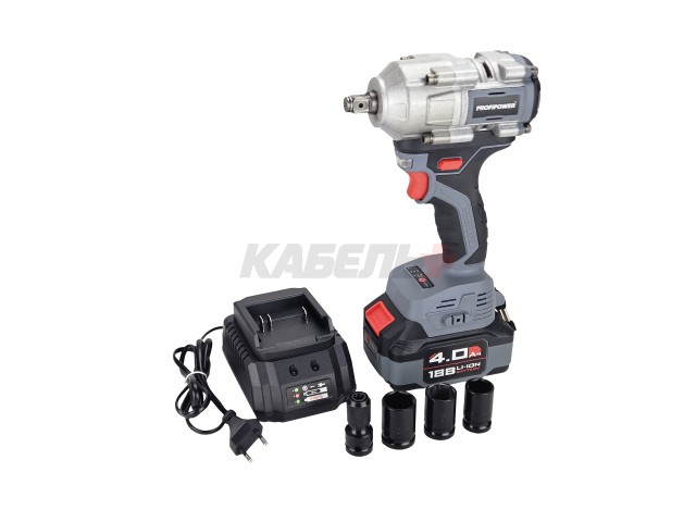 Аккумуляторный гайковерт бесщеточный ударный E0185 ProfiPower T-500N (Li-ion-1шт, 4.0Ач, 500Нм, ударная головка 17/19/21мм, З/У, в кейсе)