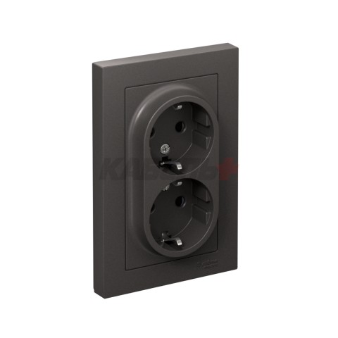 ATLASDESIGN РОЗЕТКА двойная с заземлением со шторками, 16А, в сборе, БАЗАЛЬТ