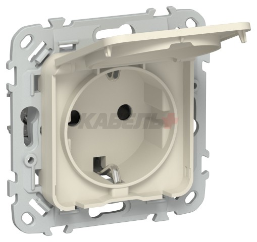 FLITE Розетка с заземлением с защитными шторками и крышкой 16А IP44 РСшкр11-0-44-ФлСл сливочный IEK