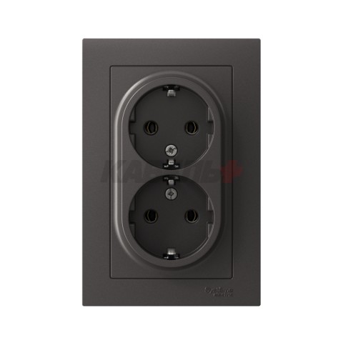 ATLASDESIGN РОЗЕТКА двойная с заземлением без шторок, 16А, в сборе, БАЗАЛЬТ
