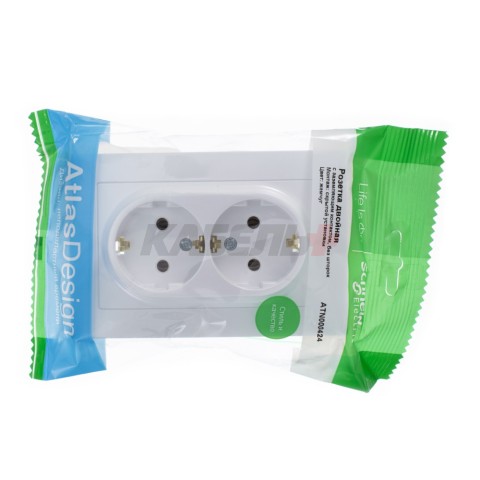 ATLASDESIGN РОЗЕТКА двойная с заземлением без шторок, 16А, в сборе, ЖЕМЧУГ