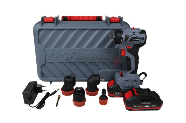 Аккумуляторный бесщеточный шуруповерт со сменными насадками E0250 PROFIPOWER MKBL-18BM (18В, 45Нм, Li-ion-2шт, 2.0Ач, 0,8-10мм, бита, З/У,в кейсе)