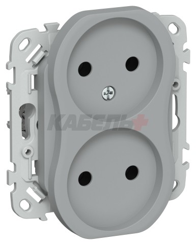 FLITE Розетка 2-местная без заземления без защитных шторок безвинтовое крепление 10А РС02-1-ФлС серый IEK