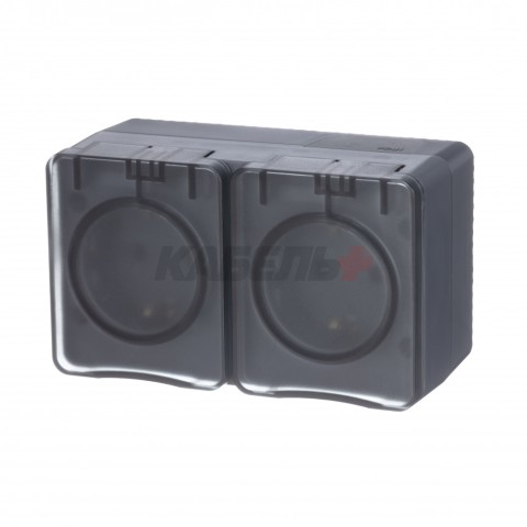 ATLASDESIGN PROFI IP54 О/У РОЗЕТКА двойная с заземлением со шторками, 16А, АНТРАЦИТ