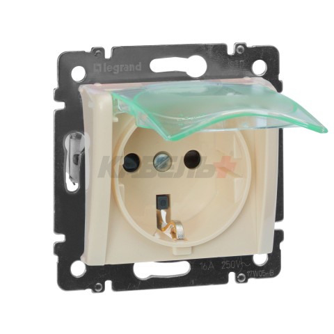 VALENA Розетка 1-местная с заземлением с защитными шторками и крышкой 16А IP44 слоновая кость