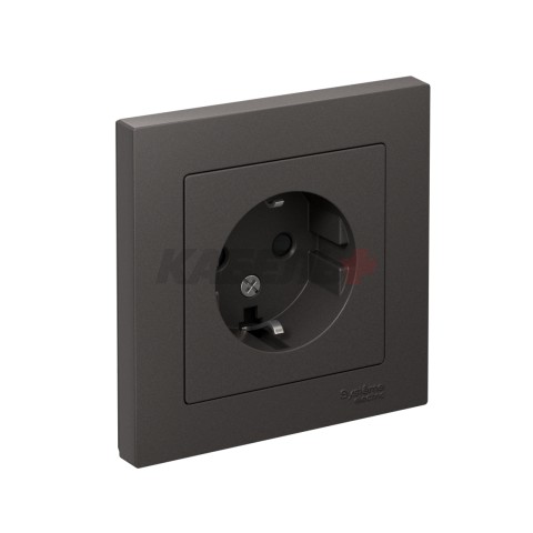 ATLASDESIGN РОЗЕТКА с заземлением со шторками, 16А, в сборе, БАЗАЛЬТ