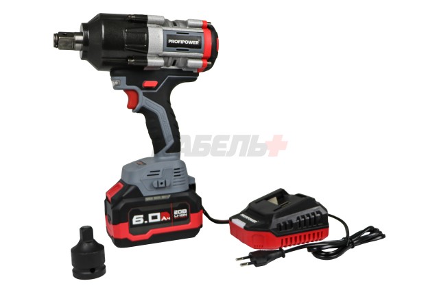 Аккумуляторный бесщеточный ударный гайковерт ProfiPower T-1200N (Li-ion-1шт, 6.0Ач, 1200Нм, переходник 3/4"-1/2", З/У, в кейсе)