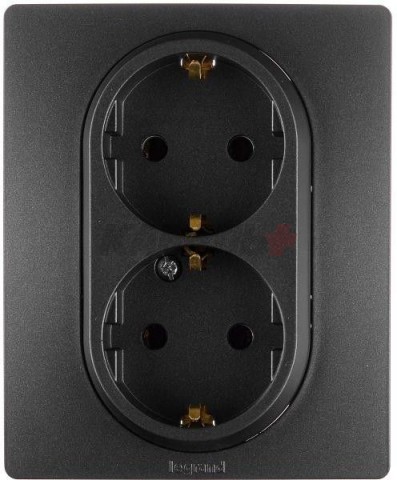 ETIKA Розетка 2-местная с заземлением без защитных шторок в сборе 16А антрацит