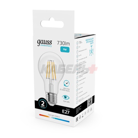 Лампа Gauss Filament Elementary А60 9W 730lm 4100К Е27 LED