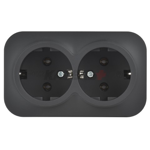 GLORY Розетка 2-местная для открытой установки с заземлением без защитных шторок 16А РС22-3-ХЧм черный матовый IEK