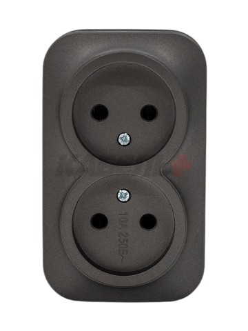 GLORY Розетка 2-местная для открытой установки без заземления без защитных шторок 10А РС22-2-ХСм сталь матовый IEK