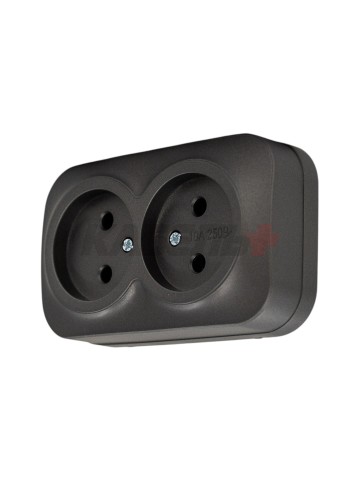 GLORY Розетка 2-местная для открытой установки без заземления без защитных шторок 10А РС22-2-ХСм сталь матовый IEK