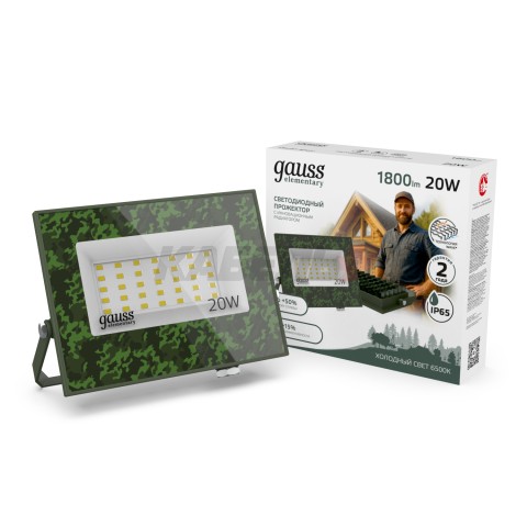 Прожектор светодиодный Gauss Elementary 20W 1800lm IP65 6500К ХАКИ 1/60