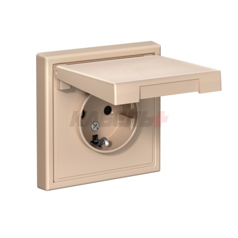ARTGALLERY РОЗЕТКА с заземл. со шторк. с крышкой, 16А, IP20, механизм, ПЕСОЧНЫЙ