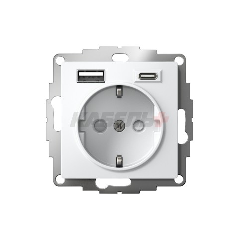 ATLASDESIGN РОЗЕТКА 16А с 2 USB A+C, 5В/2,4А/3,0А, 2х5В/1,5А, механизм, БЕЛЫЙ