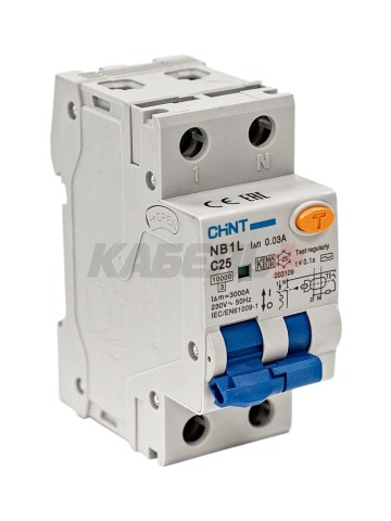 Дифавтомат NB1L 1P+N C25 30mA тип AC 10kA (36mm) (R)